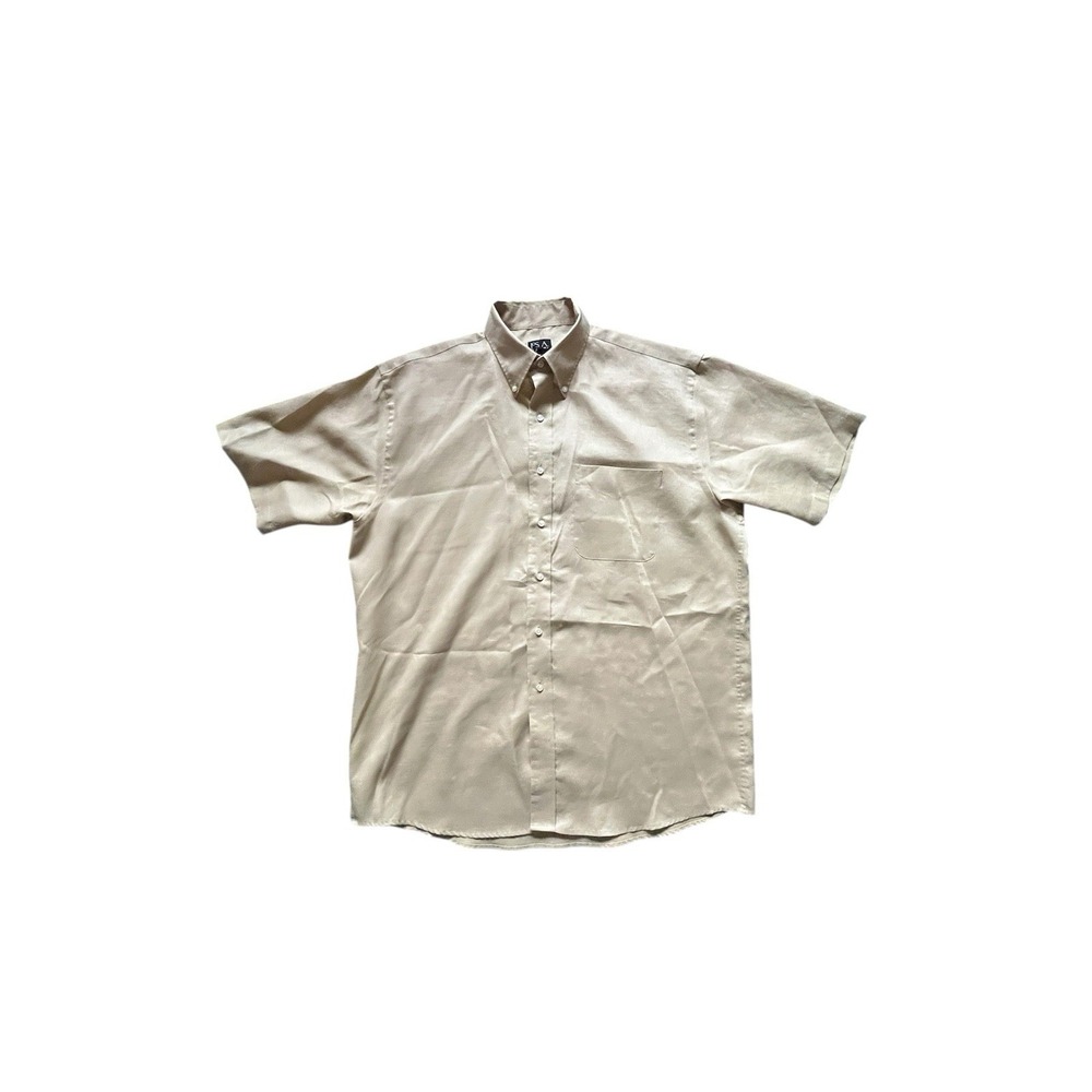 Jos A Bank 100% Linen Travelers Short Sleeve Button Shirt Men's Large - Beige